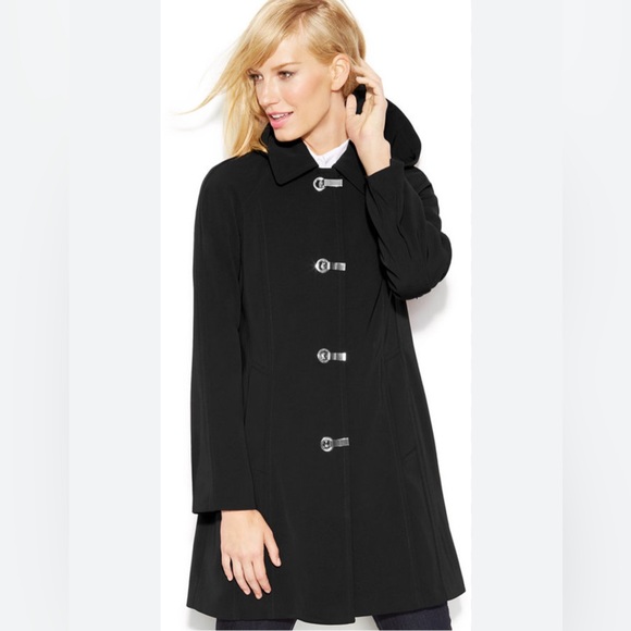 NWOT London Fog Black Box Rain A Line Trench Coat - Picture 2 of 11